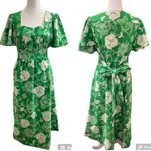 Vintage Green White Floral Hawaiian Kimono Dress